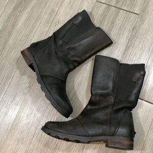 Sorrel Emelie lli Waterproof Black Leather MIDI Slip-On Boots size 8